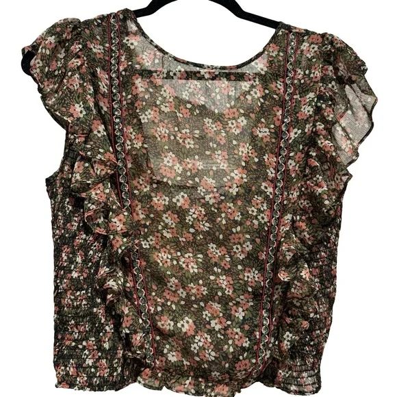 Zara Floral Ruffle Blouse with Beaded Embroidery - Picture 4 of 8